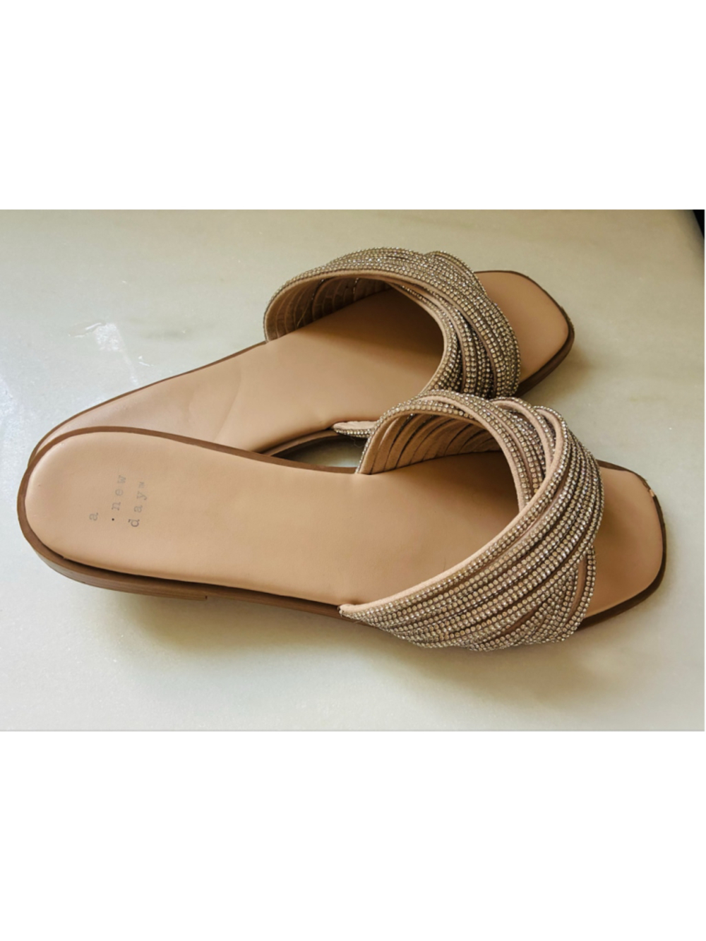 Women's A New Day Rhinestone Strap Sandals Beige Silver Size 10